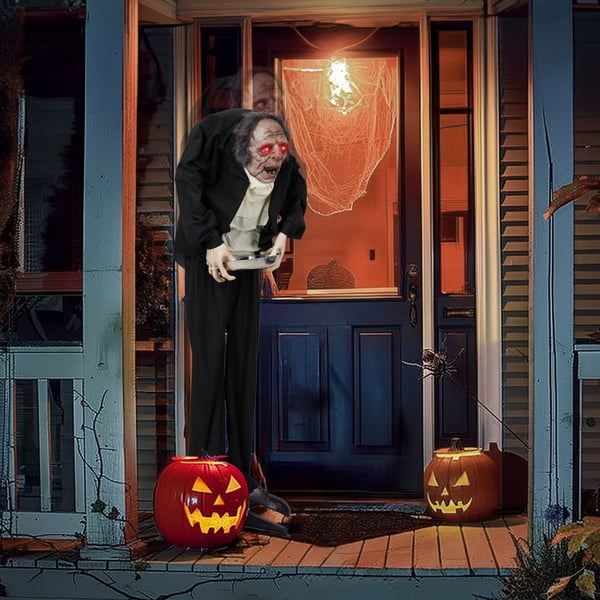 5FT Halloween Standing Decoration, Sensor-Activated (LED Eyes/Laughing/Swaying), Waterproof Polyester for Yard/Garden