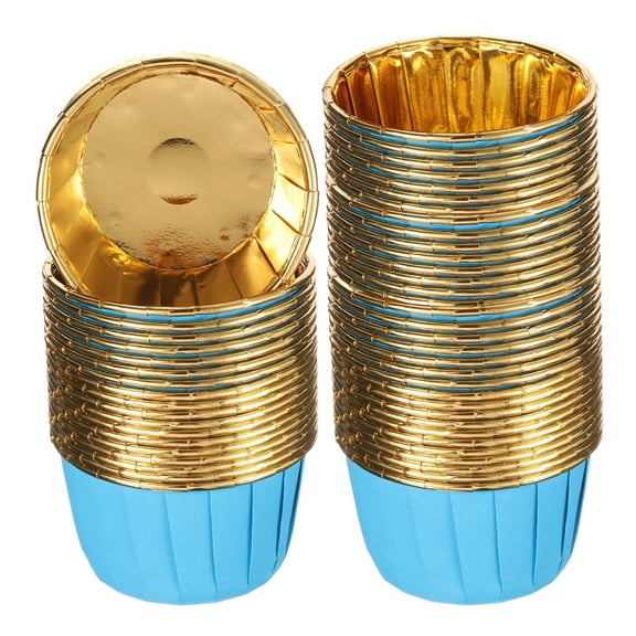 Metallic Foil Cupcake Liners for Baking Cupcake, 50Pcs Cupcake Muffins Liners Cupcake Holders, Blue/Gold