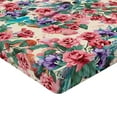 thumbnail image 4 of Ambesonne Floral Design Fitted Sheet, Leaves and Rose Print, Queen Size, Jade Green Pastel Pink, 4 of 5