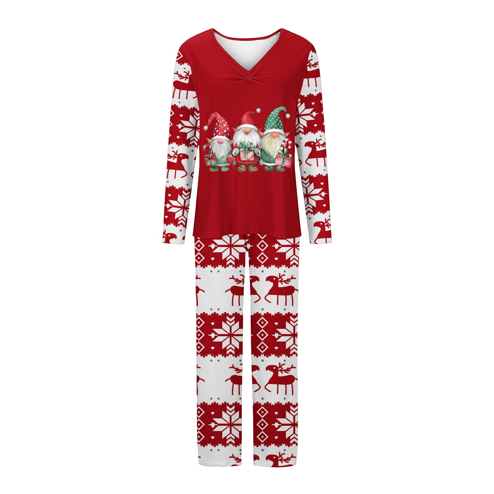 CFLVAEK Womens Christmas Pajama Sets 2 Piece Plus Size Holiday Pj Sets Casual Long Sleeve V Neck Tops and Pants Cute Xmas Elf Print Loungwear XXL