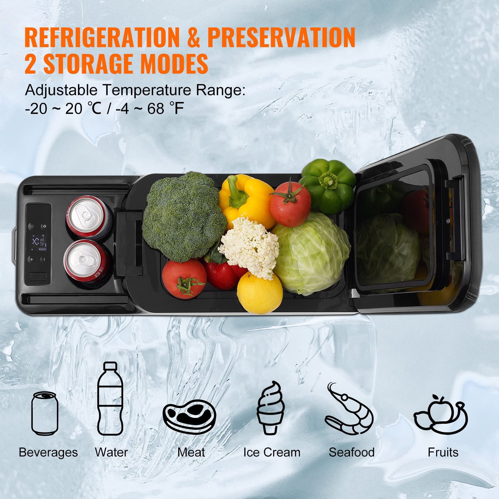 Car Refrigerator, 12 Volt Car Armrest Refrigerator Fridge, 15 L Single Zone Portable Freezer, -4-68 F Adjustable Range, 12/24V DC and 100-240V AC Compressor Cooler for Outdoor, Camping