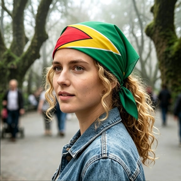 YYDENG Unisex Guyana Flag Print Chiffon Bandana Headwrap Scarf 70cm Square Portable Multifunctional Neck Gaiter Lightweight Breathable Head Wrap For Cycling Camping Outdoor Daily Patriotic Outfits