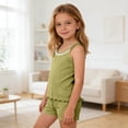 thumbnail image 6 of WAVSUF Girls Cami Tank Tops Crew Neck Sleeveless Ruffle Hem Kids Summer Casual Daily Underwear Green Size 5t, 6 of 9