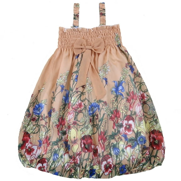 Wenchoice Girl'S Coral & Red Floral Babydoll Dress S(1T-2T)