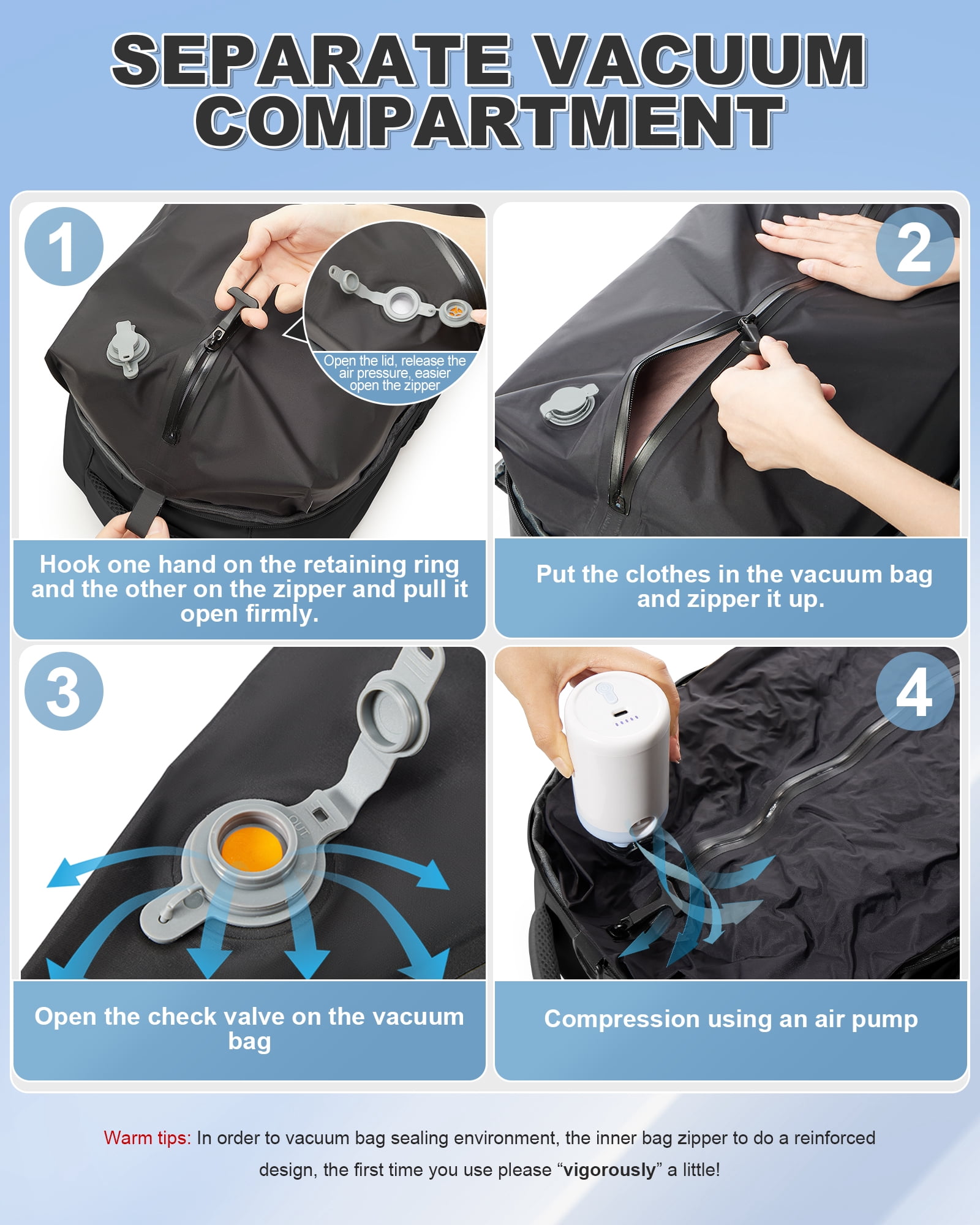 Travel Vacuum Backpack with Air Pump, Vacuum Seal Carry on Backpack for Airplanes for Women and Men, Black , 11.42 in. x 5.90 in. 16.54 in