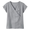 thumbnail image 5 of Craaazy Women's Plus Size Summer Tops Loose Fit Solid Color V Neck Wrap Detail Short Sleeve Cotton Linen T Shirts for Vacation Daily Wear Gift, 5 of 6