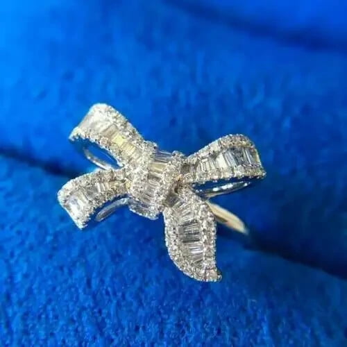 2Ct Lab Created Diamond Bow Style Wedding Ring 14K White Gold Finish