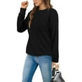 thumbnail image 3 of Womens Casual Crewneck Sweatshirt Long Sleeve Leopard Solid Color Basic Shirt Soft Lightweight Loose Tops Black XL, 3 of 7