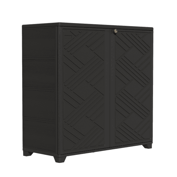 Durable 3-Shelf Storage Shed with Geometric Doors - All-Weather Cabinet for Backyard Organization (Contains one shelf)​ - Black