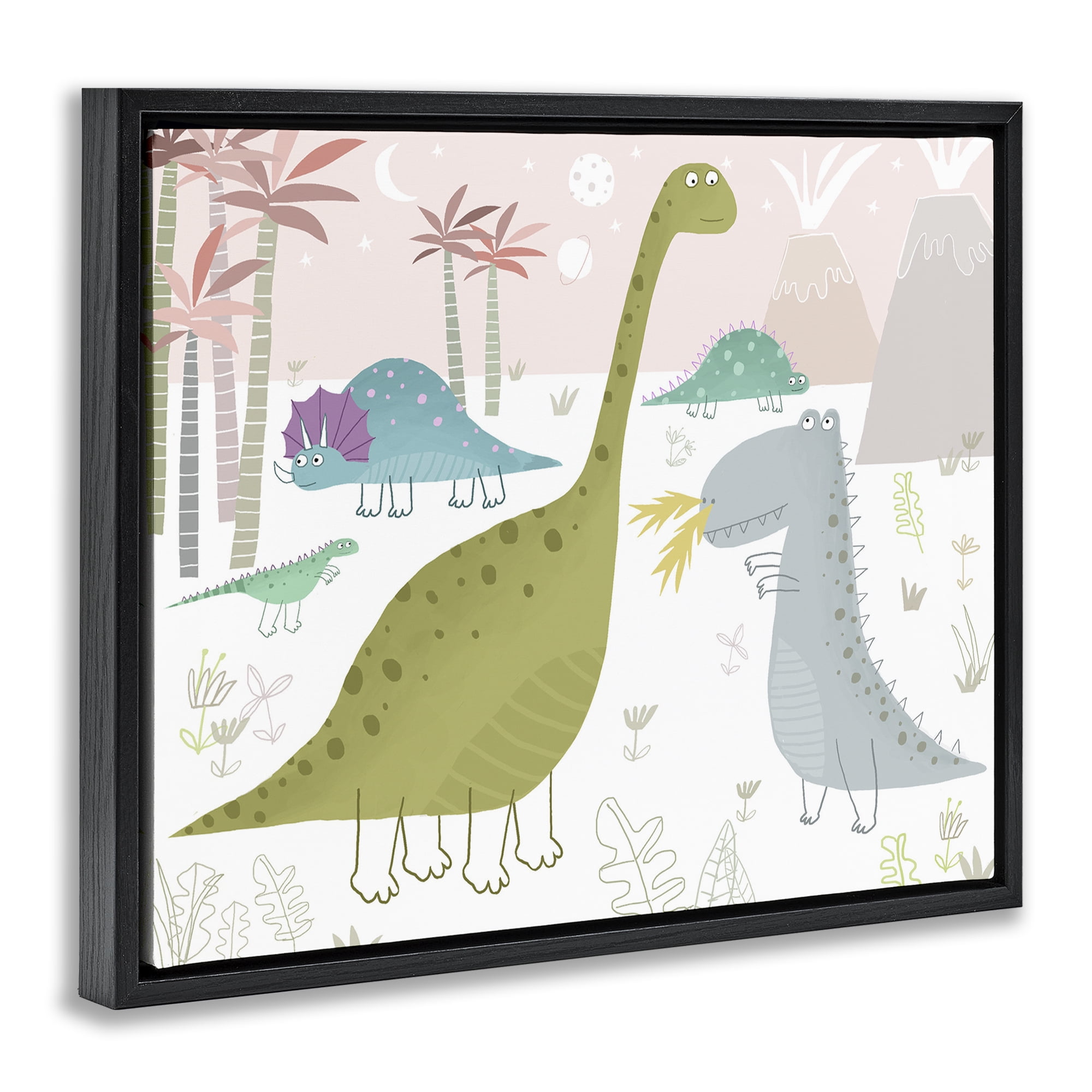 Stupell Industries Earthy Jurassic Dinosaurs Black Framed Floater Canvas Wall Art, design by Carla Daly