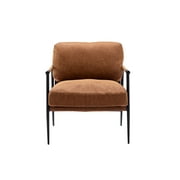 Guyou Modern Accent Chair, Upholstered Faux Leather Reading Armchair with Metal Legs, Casual Living Room Chair with Removable Cushion and Backrest for Living Room Bedroom Study, Brown