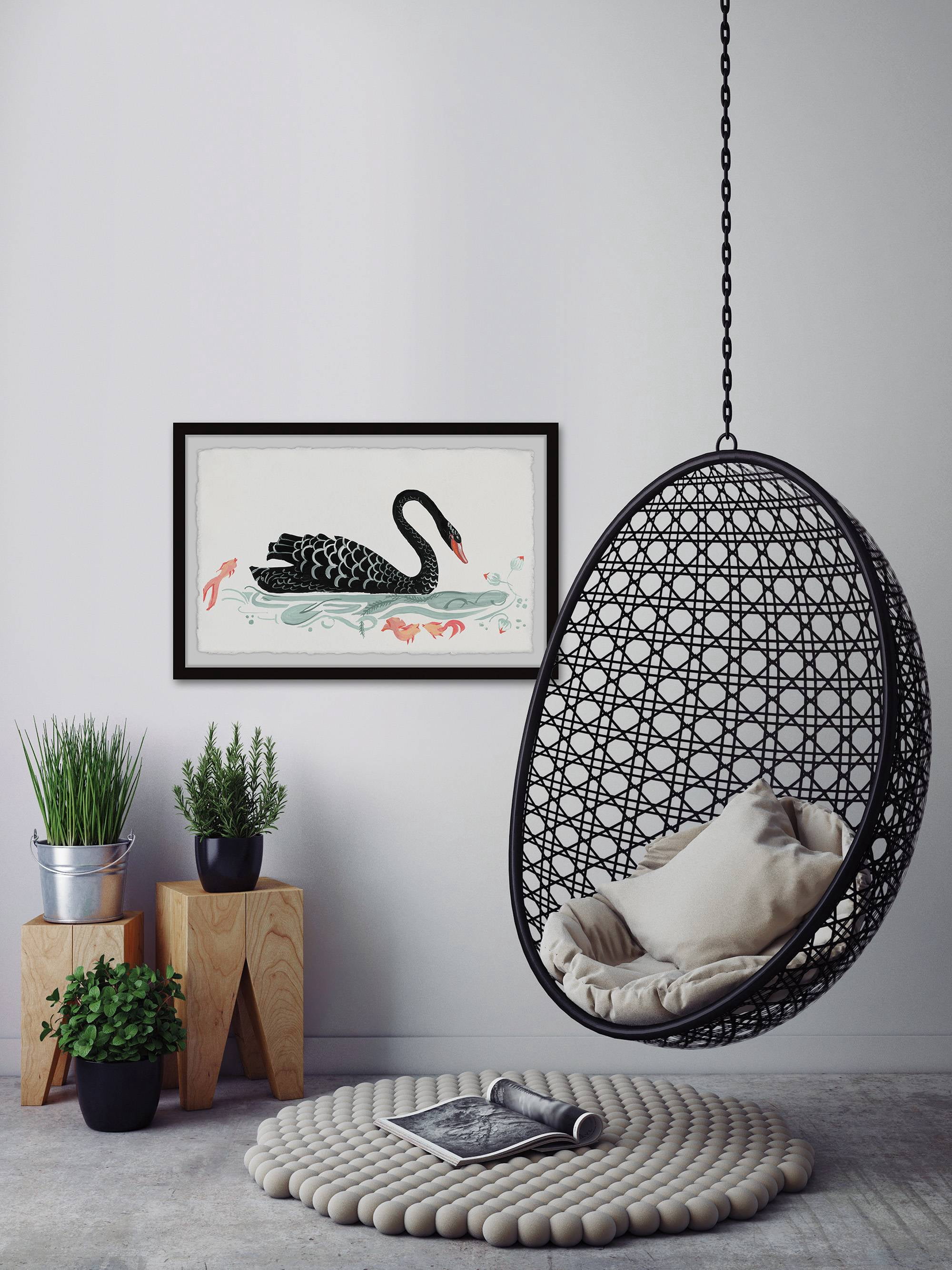 Marmont Hill Black Swan And Kois Framed Wall Art, 45.00" x 1.50"