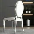 thumbnail image 3 of 2 Pieces Leatherette Dining Chair Set With Oval Backrest Design and Stainless Steel Legs, Casual Accent Chair Set For Dining Room, Living Room, Office, Apartment, White Cushion+Silver Mirrored Frame, 3 of 8