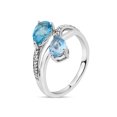 thumbnail image 2 of Paraiba Blue Topaz Ice Blue Topaz and White Topaz Swarovski Genuine Gemstone Sterling Silver Rhodium Plated Bypass Ring, 2 of 4