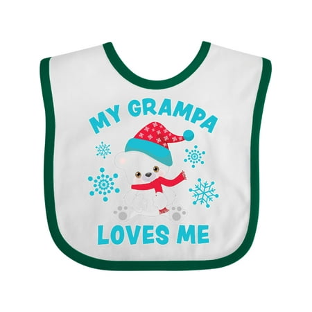 

Inktastic Polar Bear My Grampa Loves Me in Santa Hat with Snowflakes Gift Baby Boy or Baby Girl Bib