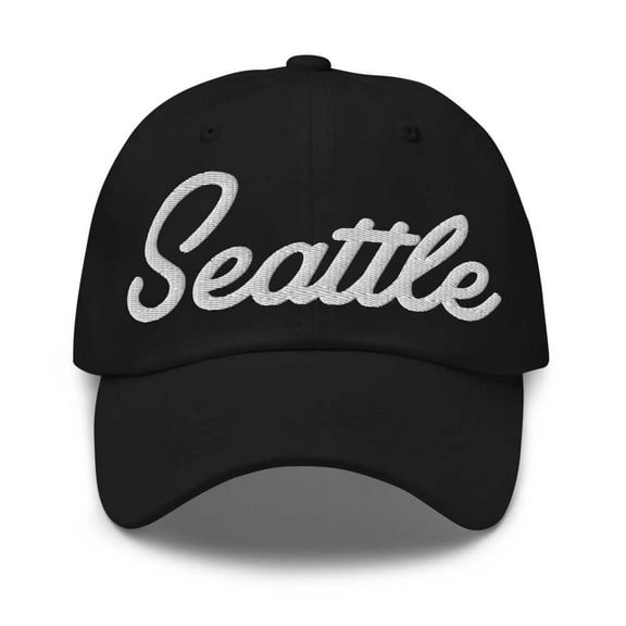 Seattle Baseball Cap Seattle Dad Hat Bold Script California CA Hat Embroidered Souvenir Gift Black