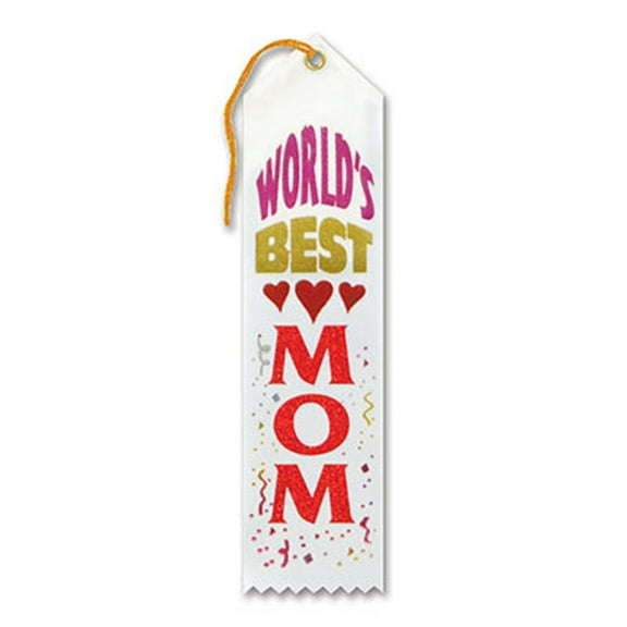 Beistle Pack of 6 White "World's Best Mom Award" School Award Ribbon Bookmarks 8"