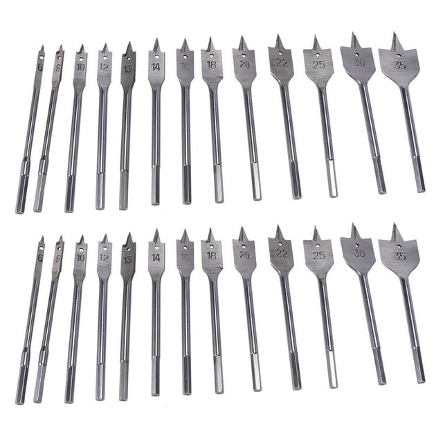 26Pcs Flat Spade Drill Bits Set Metal Bit Kit Hex Shank Woodworking Tool Accessories