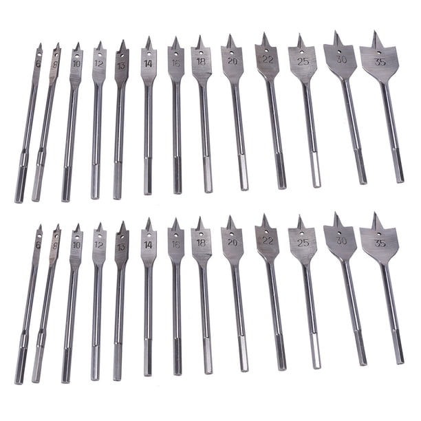 Juego de Brocas de Pala Plana de 26 Piezas Juego de Brocas de Metal Accesorios de Herramienta de Carpintería con Vástago Hexagonal