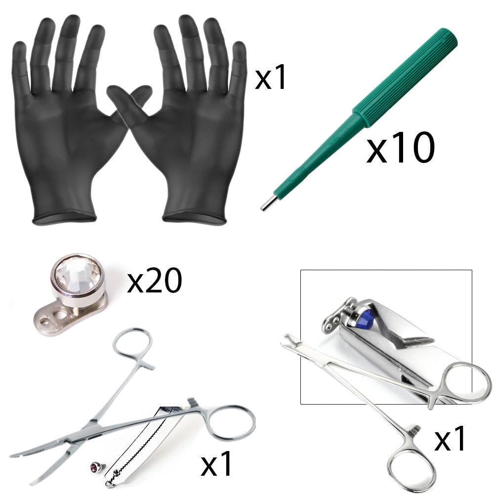 Dermal piercing Kit2 Forceps 10 Clear Dermal Tops 4mm Sets 10 Punches+
