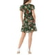 thumbnail image 3 of Vestido de gasa floral con volantes y cuello en V para mujer, con mangas acampanadas y lazo, por encima de la rodilla, en verde esmeralda, 3 of 6