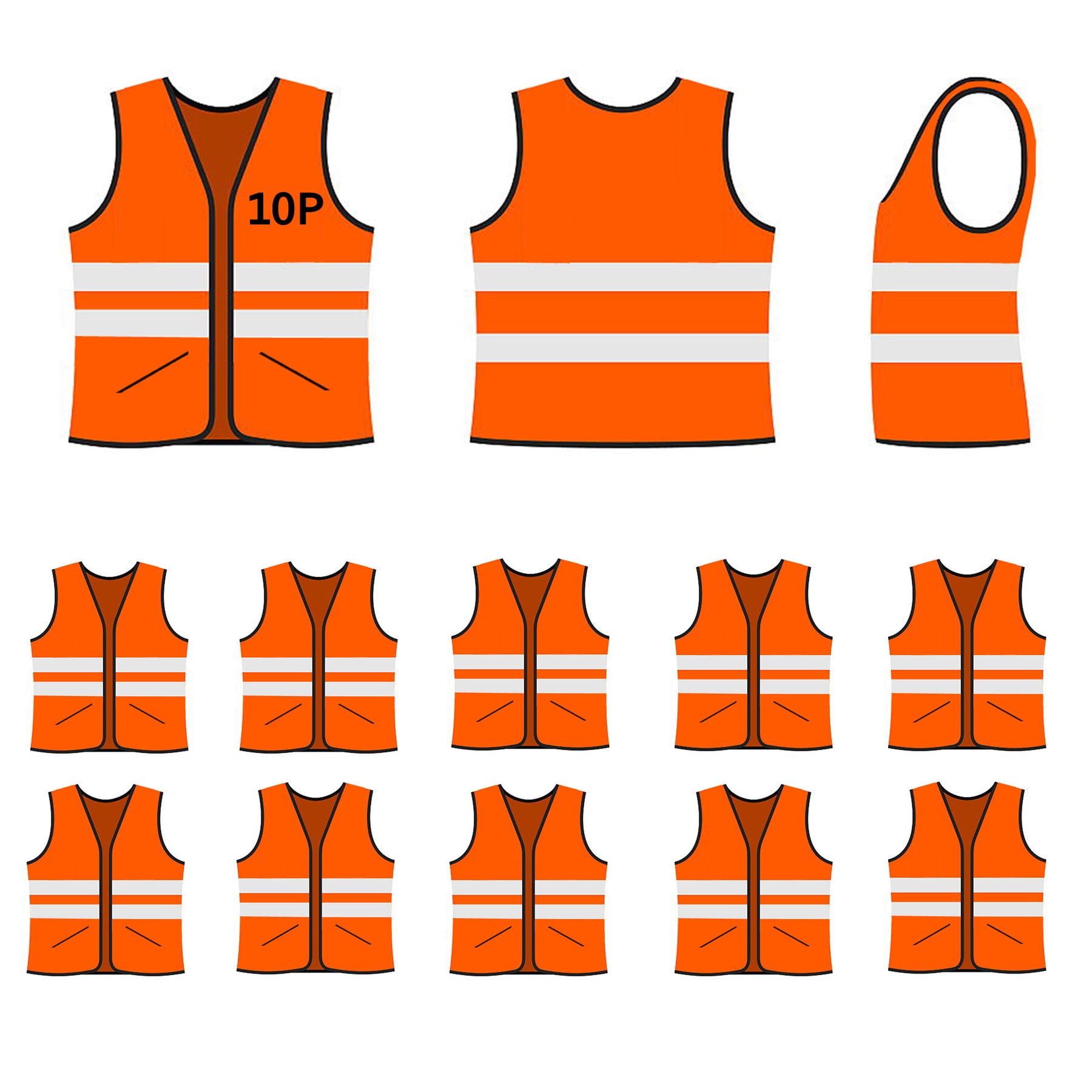 Orange Safety Vests 10 Pack Bulk Reflective High Visibility