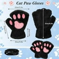 thumbnail image 3 of Women Girls Cat Paw Gloves, Faux Fur Cute Kitten Wolf Bear Claw Fingerless Winter Plush Gloves, Half Finger Cosplay Furry Cat Mittens, 3 of 8