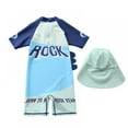 thumbnail image 2 of Toddler Boys Rashguard Swimsuit One-Piece Short Sleeve Rash Guard with Sun Hat UPF 50+ Sun Protection, 2 of 5
