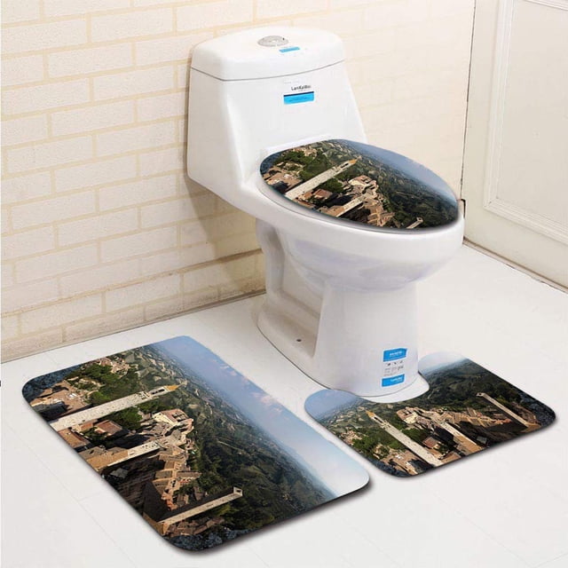ABPHQTO Vista Panorámica San Gimignano Juego de alfombras de baño de 3 piezas Alfombra de baño Alfombra de contorno y tapa de inodoro ABPHQTO Cont-CHAPPLE-28934