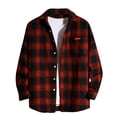 thumbnail image 2 of ZCFZJW Mens Long Sleeve Flannel Plaid Shirts Casual Button Down Shacket Jackets Classic Flannel Shirt Button Down Shirt Jacket Tops Red M, 2 of 7
