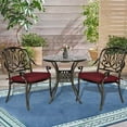 thumbnail image 3 of W WARMHOL 3-Piece Outdoor Patio Dining Set, All-Weather Cast Aluminum Patio Furniture Set for Backyard Garden Deck with 2 Cushioned Chairs and 31” Round Table, 2" Umbrella Hole, Chili Red, 3 of 7
