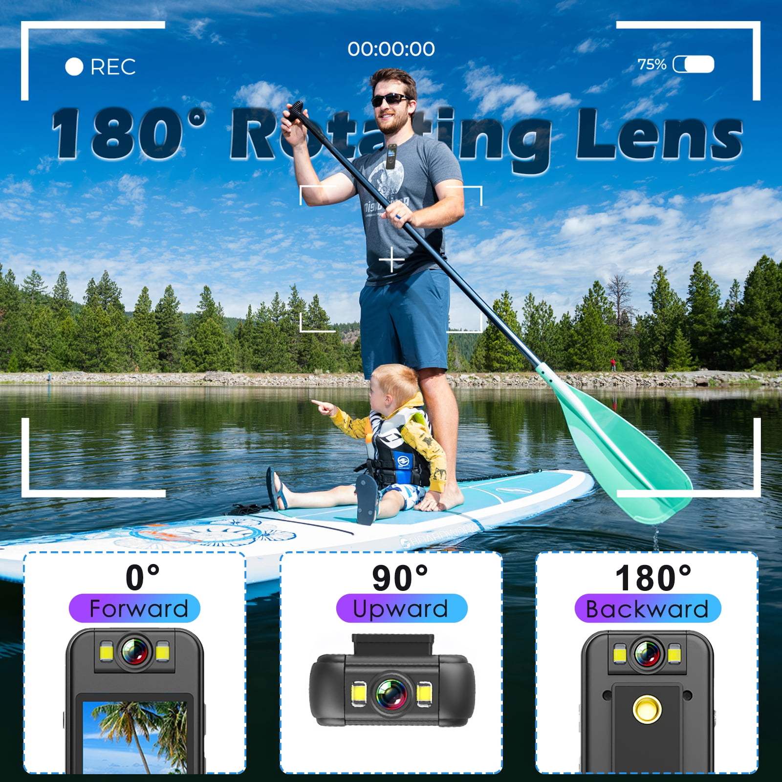 RONY 128GB 4K Body Camera with Audio Video Recording Night Vision 180° Rotate Lens, 1.4’’ Screen Wearable Camcorder with Back Clip, Support WiFi Connection, Black