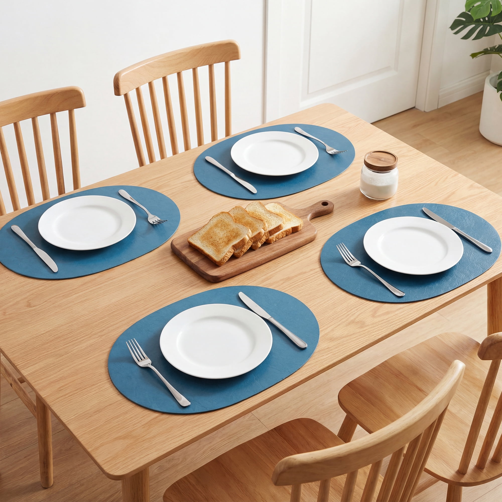 Unique Bargains 4pcs Faux Leather Placemats Blue 17.5"x12.8"