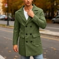 thumbnail image 3 of Aihuaihua Mens Trench Coat Notch Lapel Double Peacoat Wool Blend Casual Long Overcoat with Pocket Army Green XL, 3 of 5