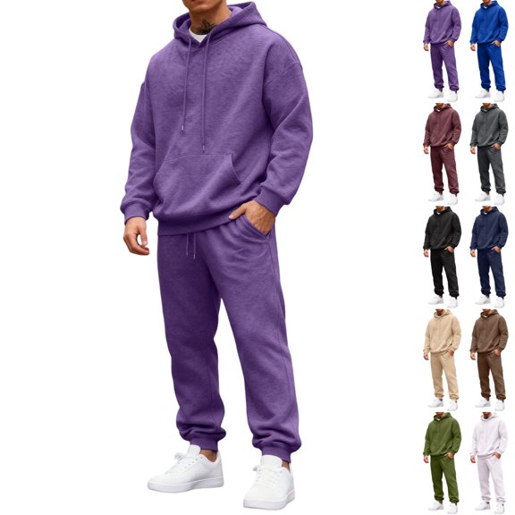 GrmtClth Hoodie for MenTwo Piece Matching Tracksuit Straight Jogger Pants for Men Daily Lounge Walking Complete Outfit Purple L