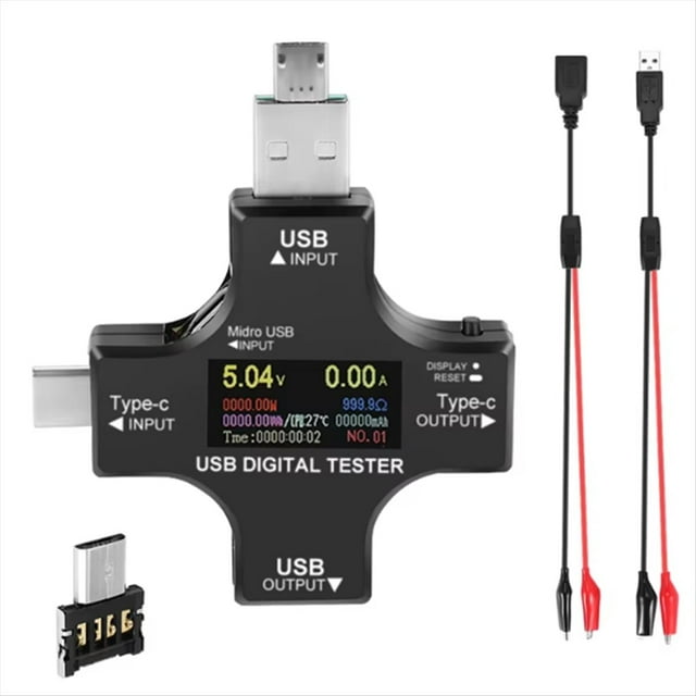 Probador USB C, Probador USB Tipo C 2 en 1, Multímetro Digital IPS con Pantalla A Color, Voltaje, Corriente, Potencia, Resistencia, Temperatura