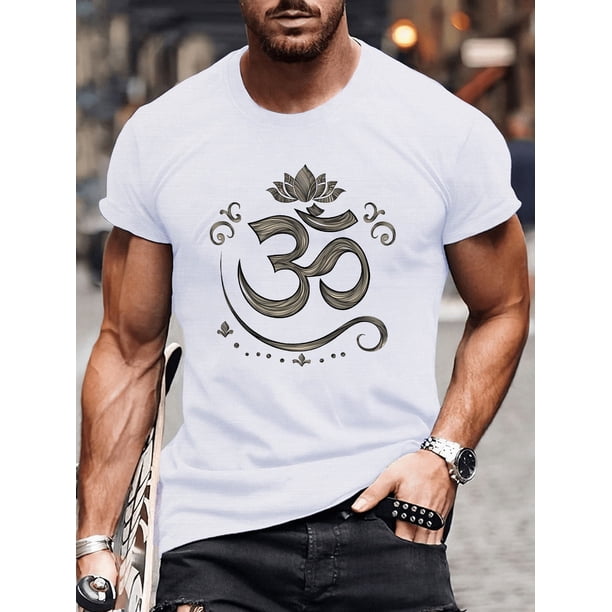 Camiseta informal de manga corta para hombre con elegante estampado del símbolo Om. Transpirable, ideal para verano y tiempo libre.