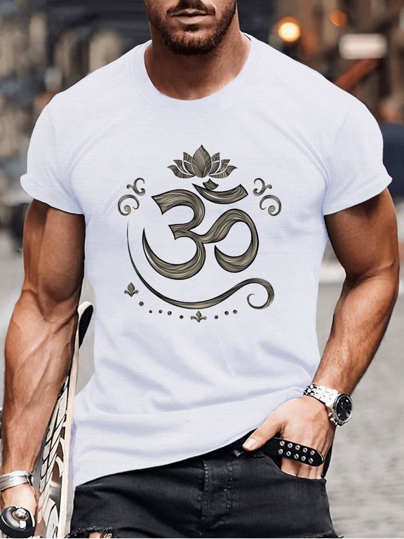 Men's Casual Short Sleeve T-Shirt with Stylish Om Symbol Print - Breathable Perfect for Summer