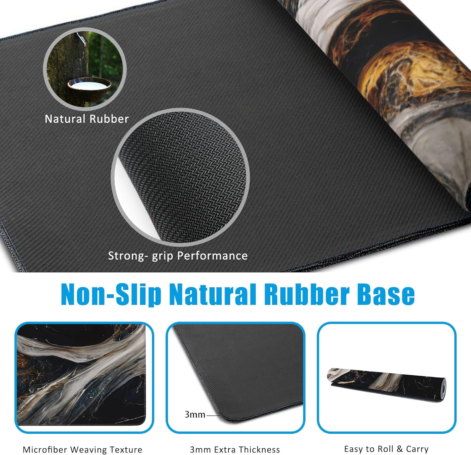 Golden Black Marble Large Gaming Mouse Pad,Waterproof Desk Mat for Desktop,Non-Slip Rubber Base Mousepad with Stitched Edges for Laptop Office and Home 35.4X15.7 Inch