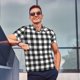 thumbnail image 4 of Fotbe Black White Plaid Camiseta Polo de Golf para Hombre con Estampado – Camisa Deportiva Transpirable con Cuello Abotonado-Small, 4 of 6