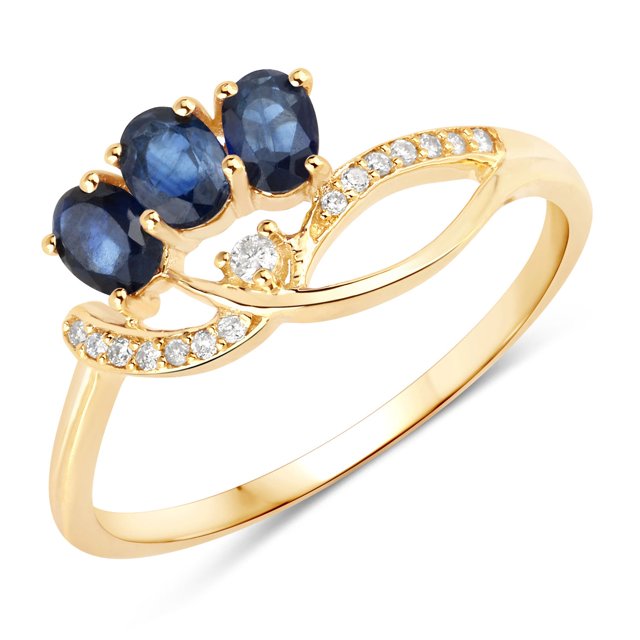 0.65 Carat Genuine Blue Sapphire and White Diamond 14K Yellow Gold Ring QJ Model
