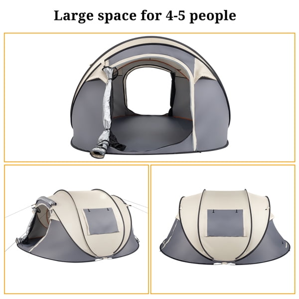 Alvantor 4 Person Pop up Camping Tent with 2 Vestibules,190T Polyester,Oxford Floor,Fiberglass Poles,Khaki,110.2 x 78.7 x 47.2 in