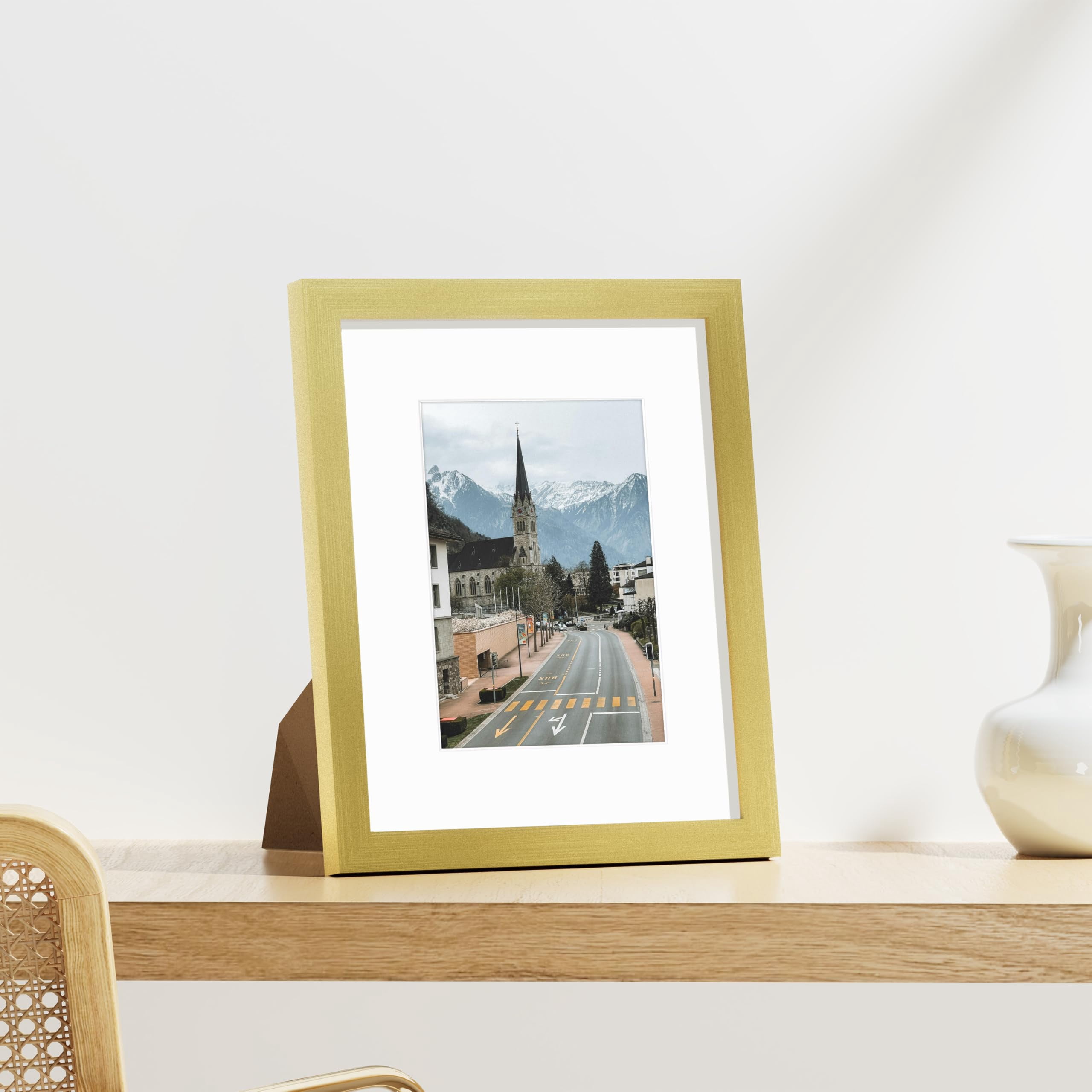 decorUhome 8x10 Gold Picture Frame Set of 9, Display 5x7 Pictures with Mat or 8x10 without Mat, Photo Frames for Wall or Tabletop