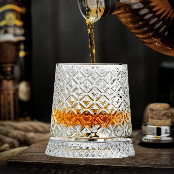 Eespoir Crystal Spinning Whiskey Glass, Rotating Decorative Drinking Glass, Unique Barware Glass, For Whiskey Tasting, Gift for Him, Home Bar, Conversation Piece(D)