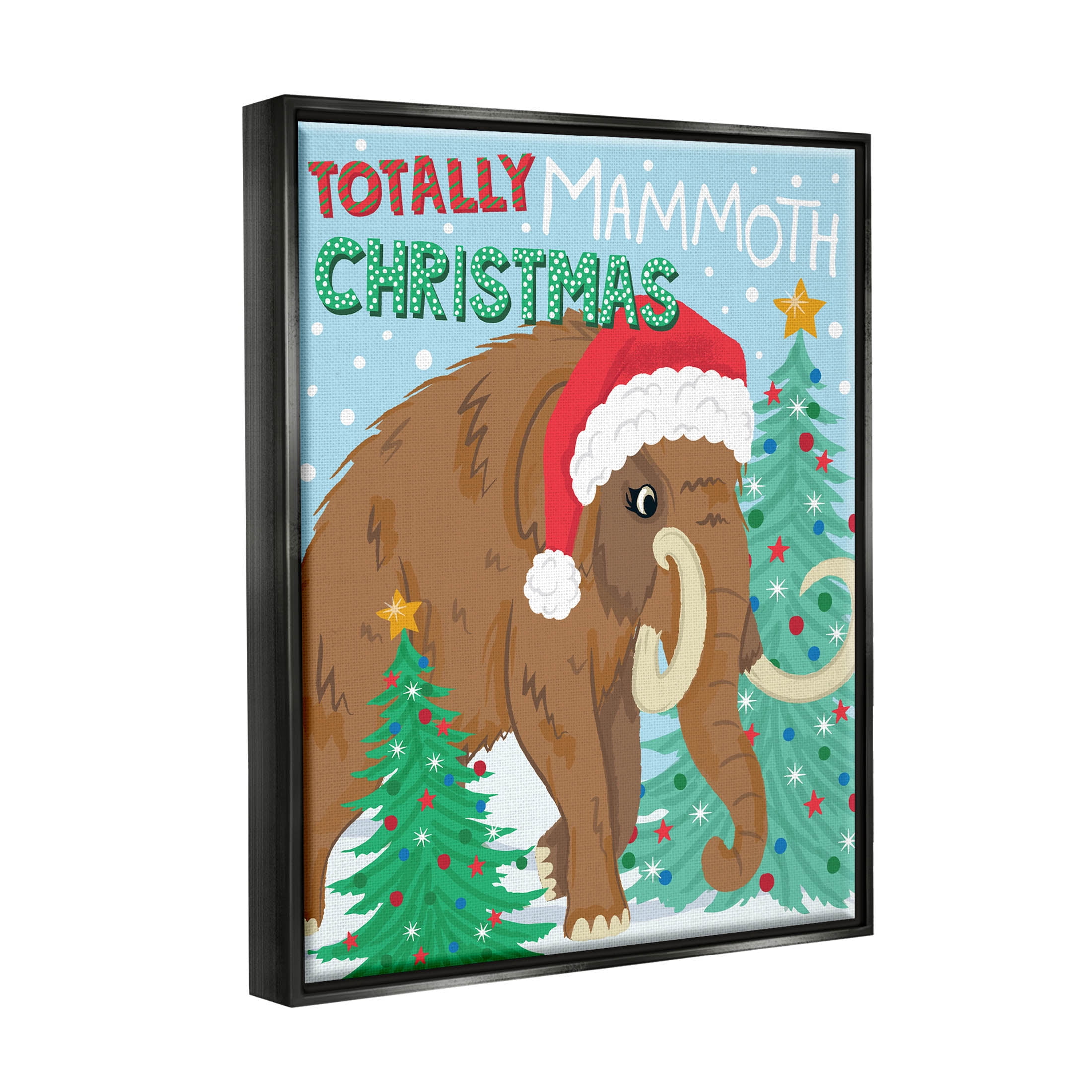 Totally Mammoth Christmas Scene Holiday Graphic Art Jet Black Framed Art Print Wall Art