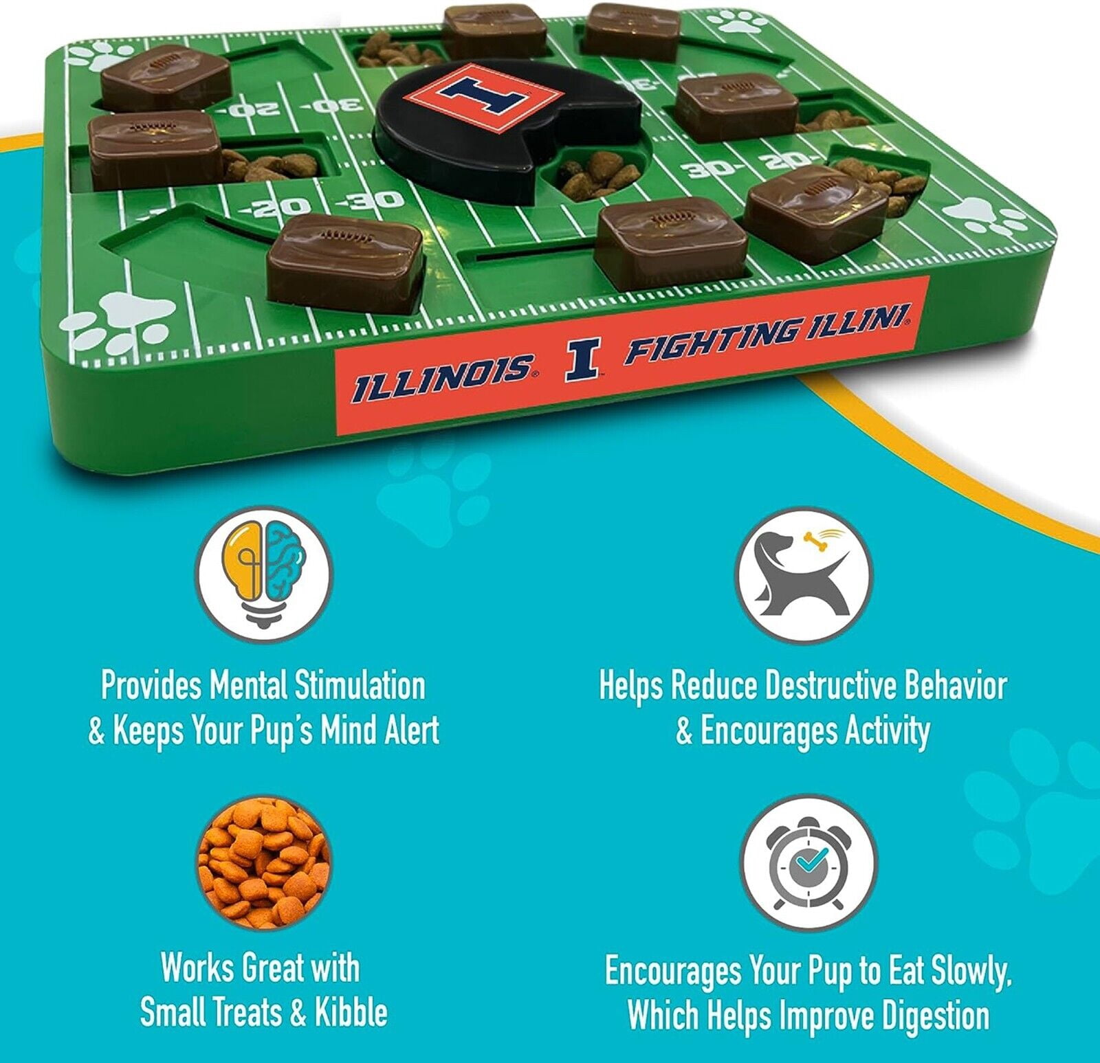 Pets First NCAA Illinois Fighting Illini Puzzle Toy, Puzzle Treat Dog Toy, Interactive Dog Treat Toy, Dog Puzzle Feeding Slow Toy