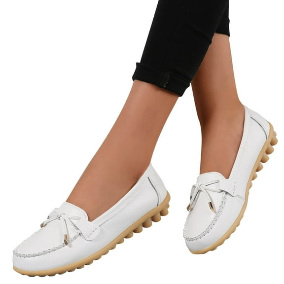 Women's Dress Leather Loafers Casual Slip On Work Shoes Comfortable Non Slip Wide Width Driving Flats