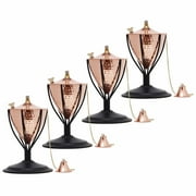 Legends Direct Set of 4, Amsterdam Premium Metal Tabletop Tiki Torches Outdoor Tiki Style /w Snuffer, Fiberglass Wick & Large 32oz Oil Lamp Backyard Decor for Patio and Garden (Hammered Copper)