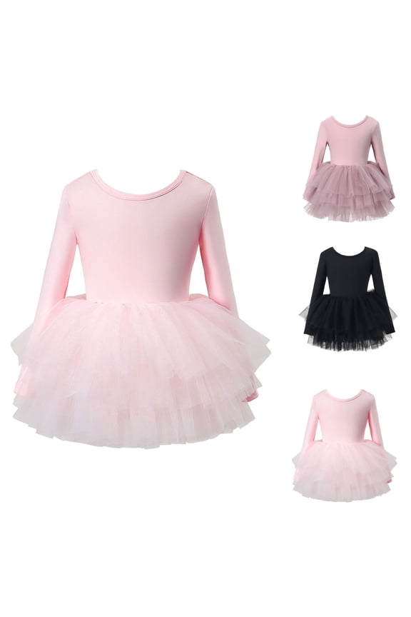 Dresses for Girls Long Sleeve Crew Neck Solid Color Ballet Leotard Dress for Fall Winter Practice Size 3-4Y