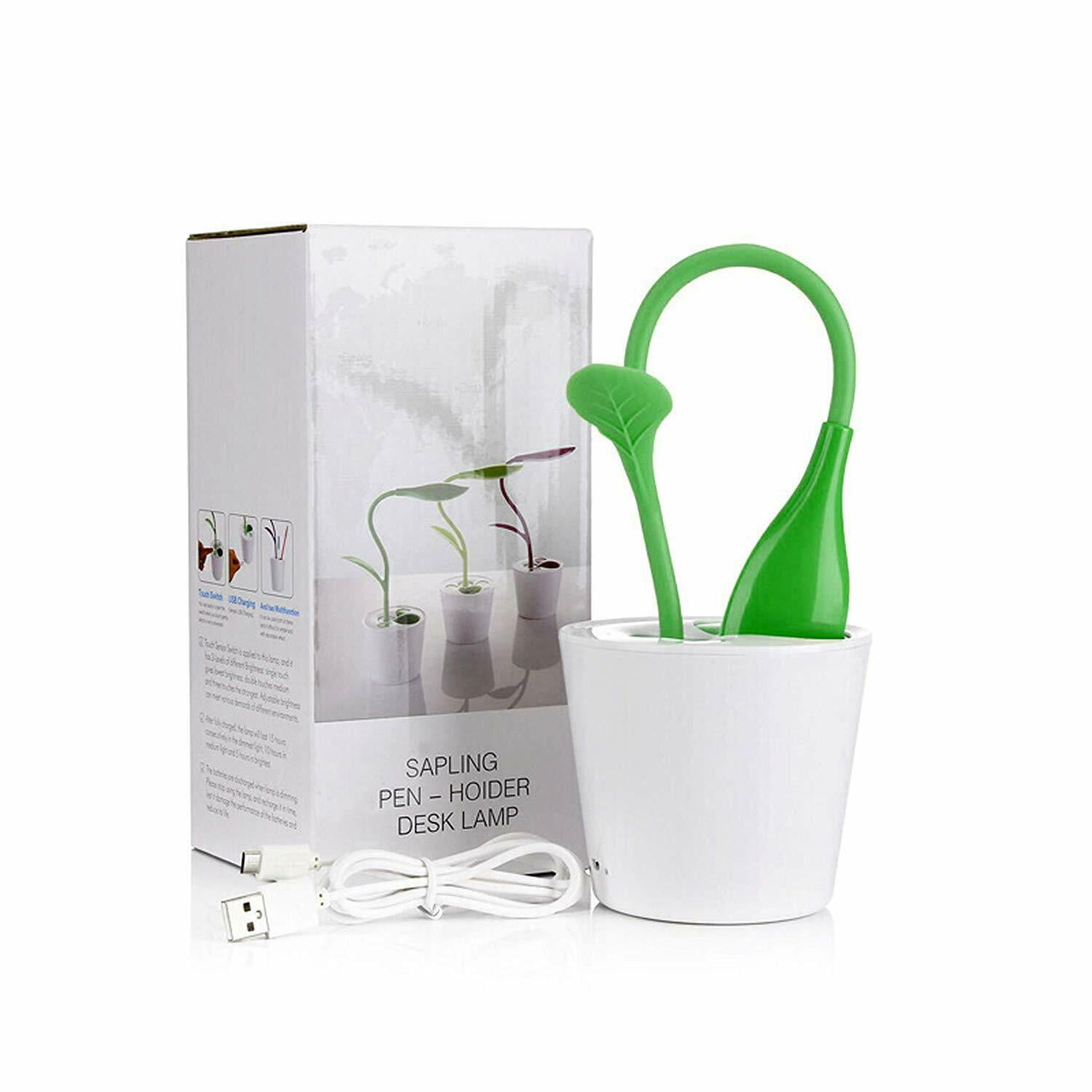 Novelty Pea Sprout Table Desk Lamp LED Touch Control w/ Pen Holder USB Chargable